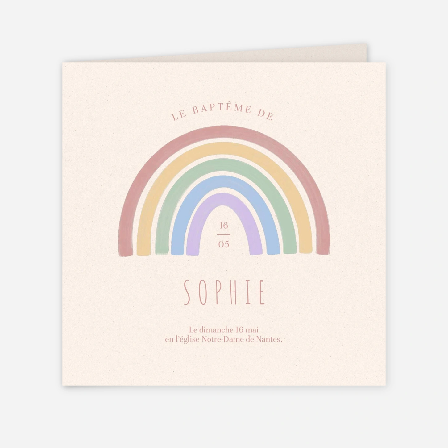 Faire-part baptême Arc-en-ciel pastel