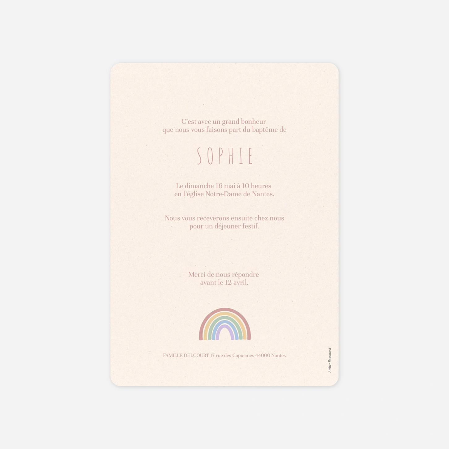 Faire-part baptême Arc-en-ciel pastel