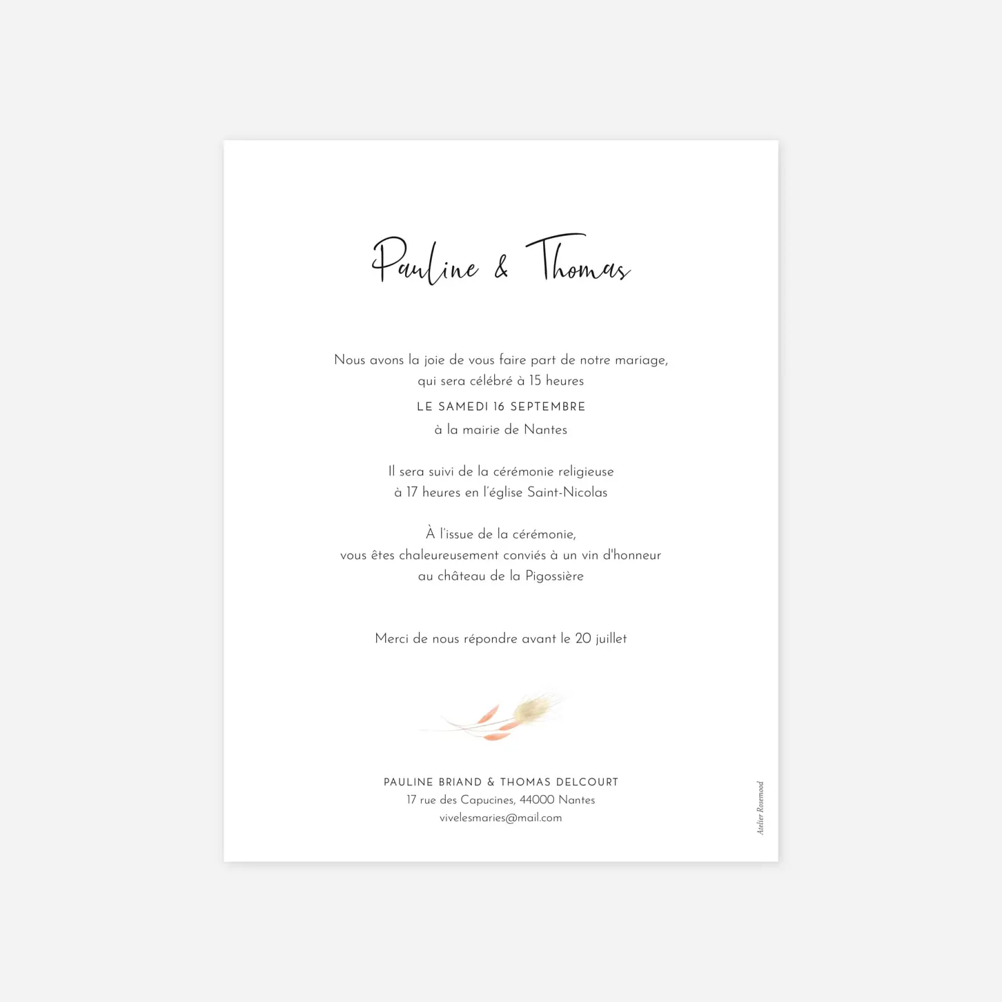 Faire-part mariage L'air du vent