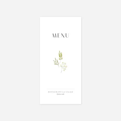 Menu mariage Aquarelle végétale