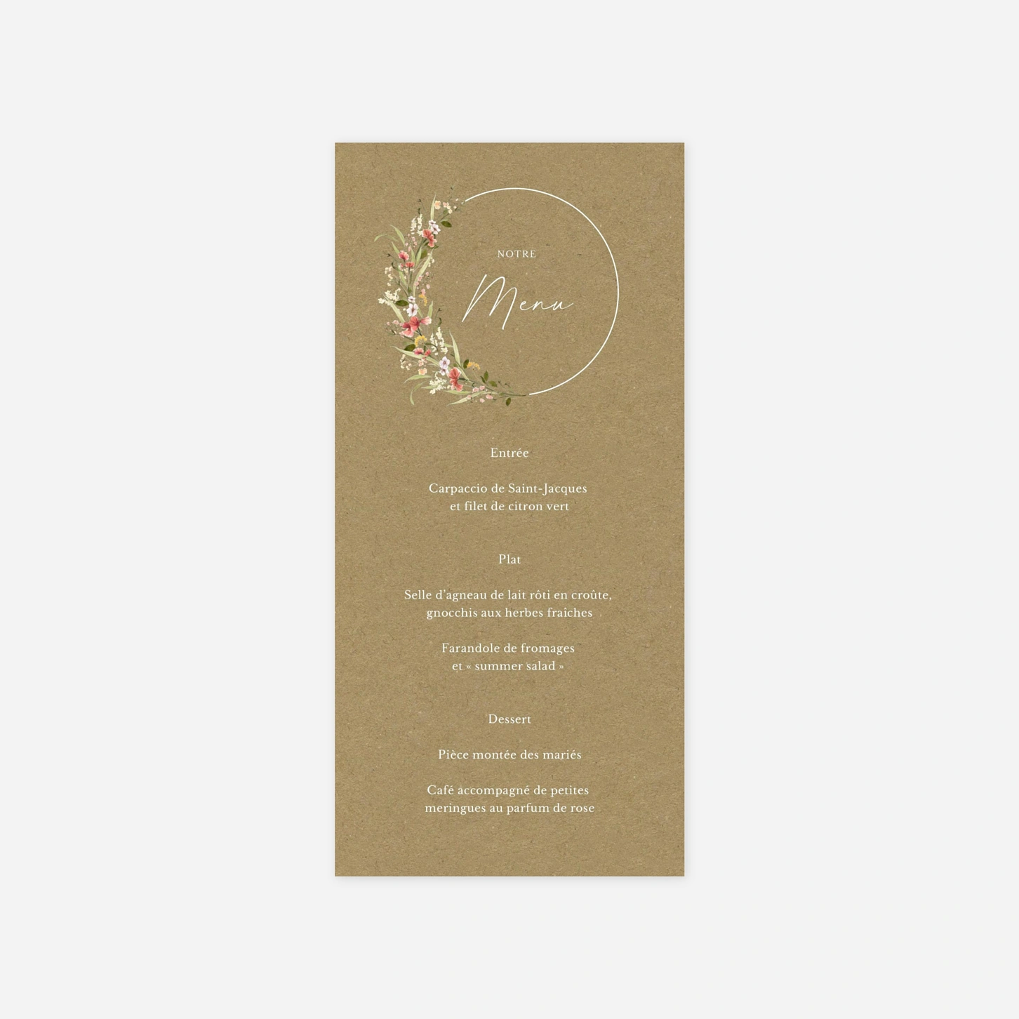 Menu mariage Bouquet printanier