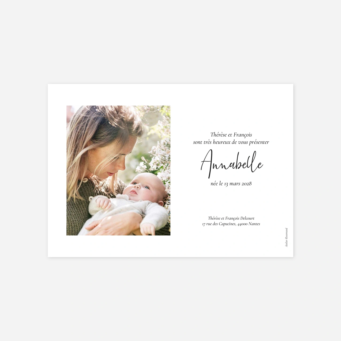 Faire-part naissance Cadre calligraphie