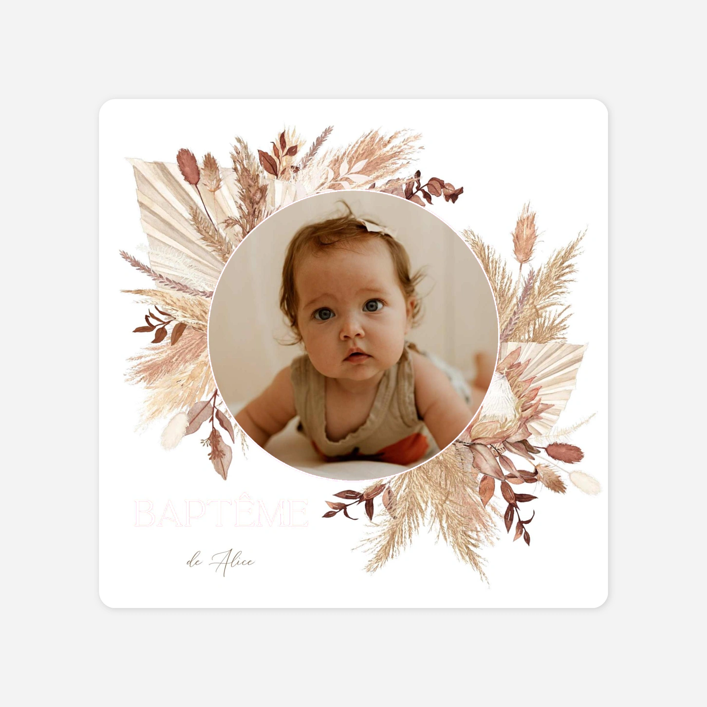 Faire-part baptême Fleurs séchées