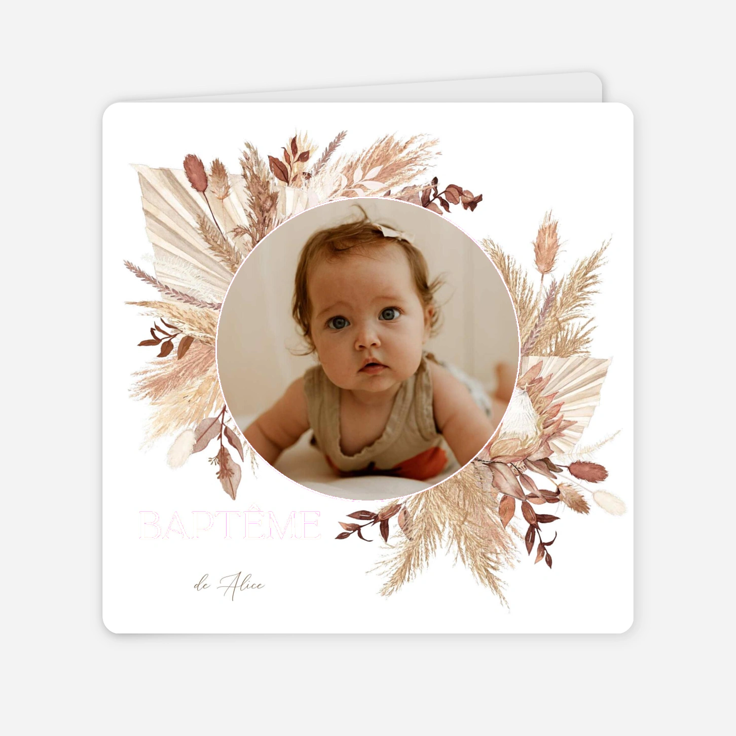Faire-part baptême Fleurs séchées