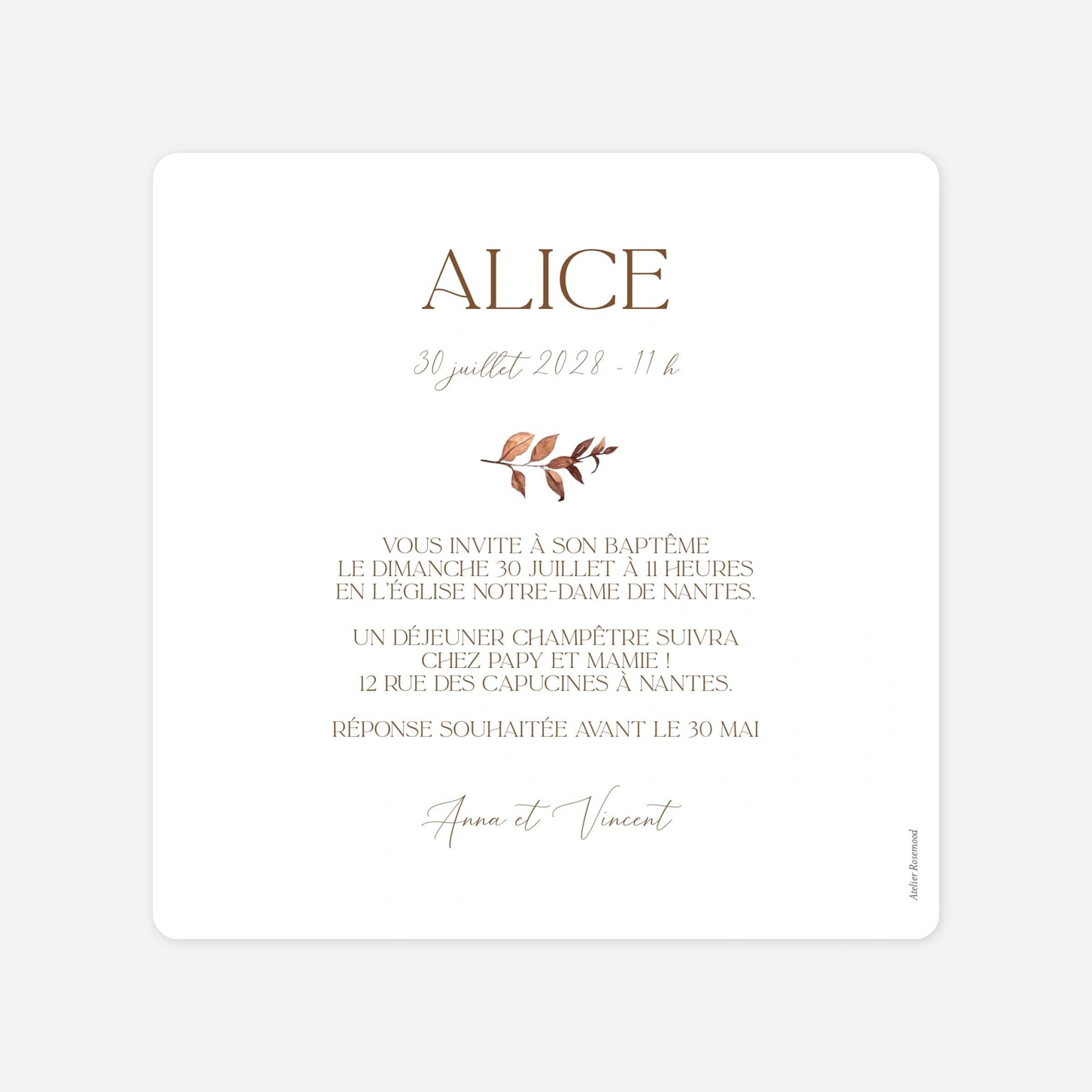 Faire-part baptême Fleurs séchées