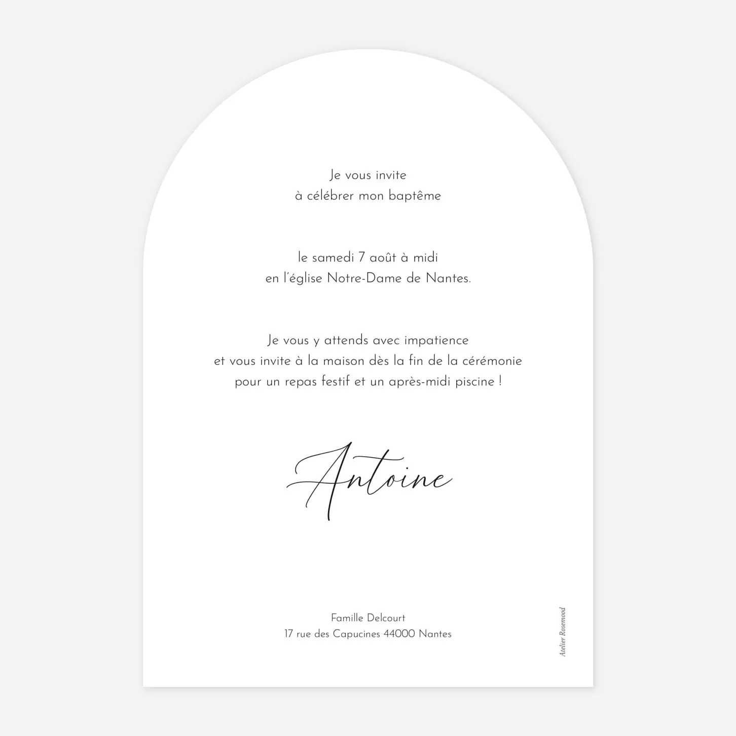 Faire-part baptême Calligraphie pictos