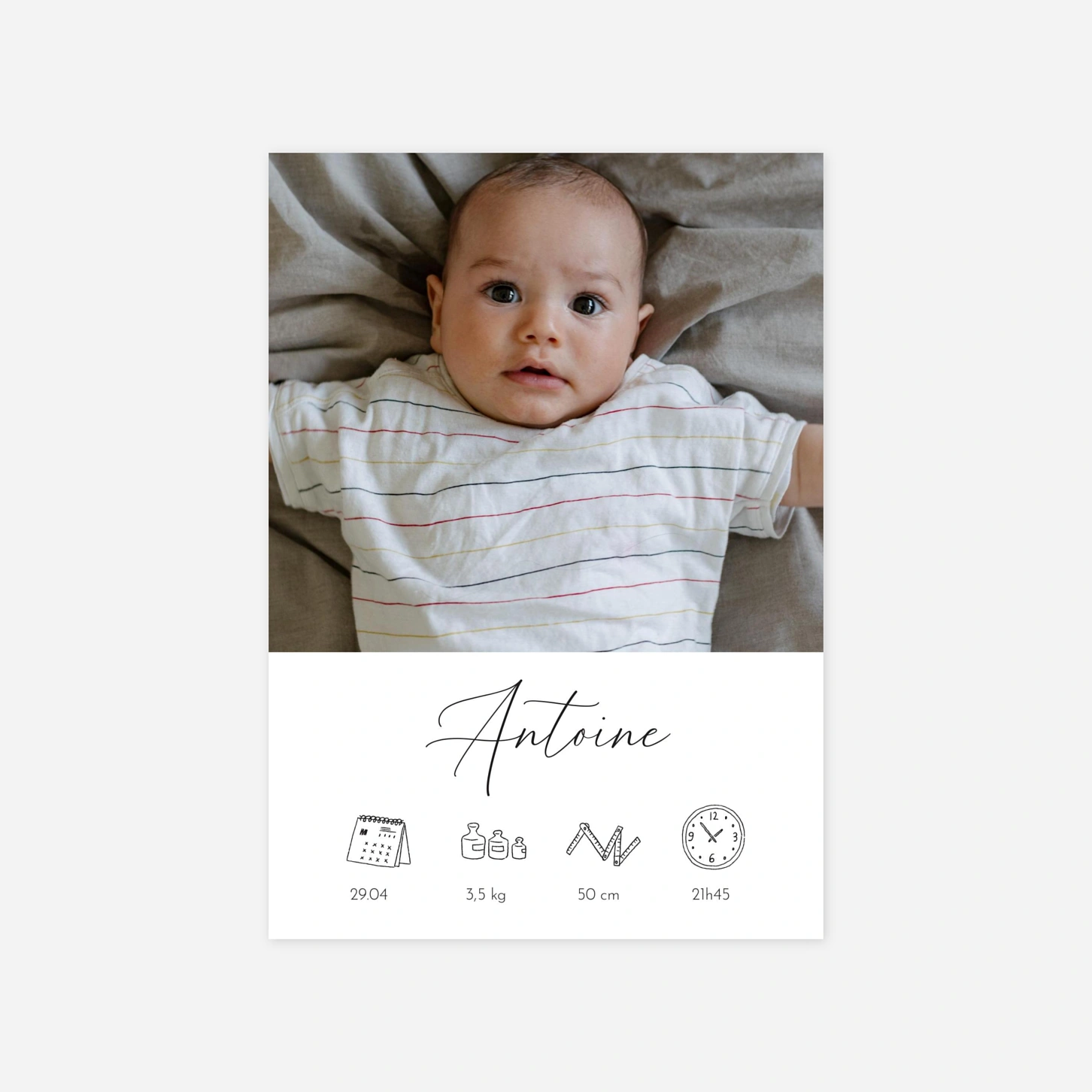 Faire-part naissance Calligraphie pictos