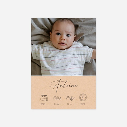 Faire-part naissance Calligraphie pictos