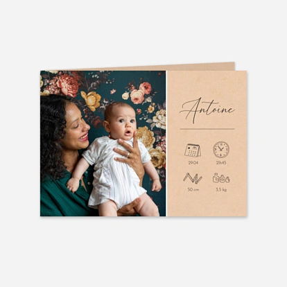 Faire-part naissance Calligraphie pictos