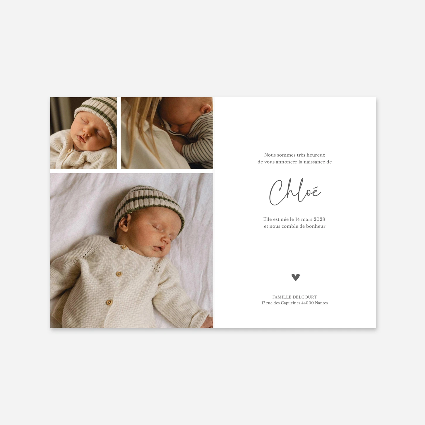 Faire-part naissance Coucou, petit cœur