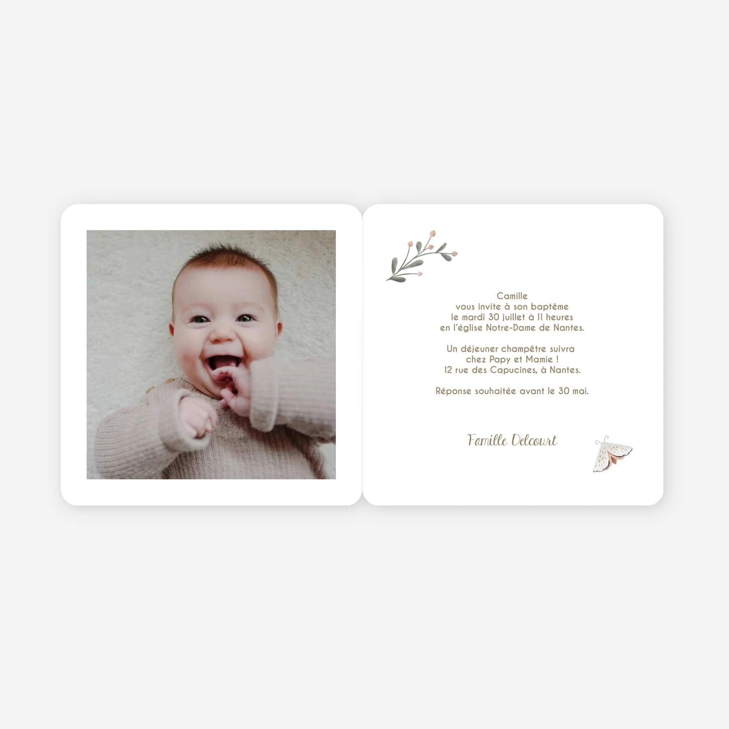 Faire-part baptême Douce clairière