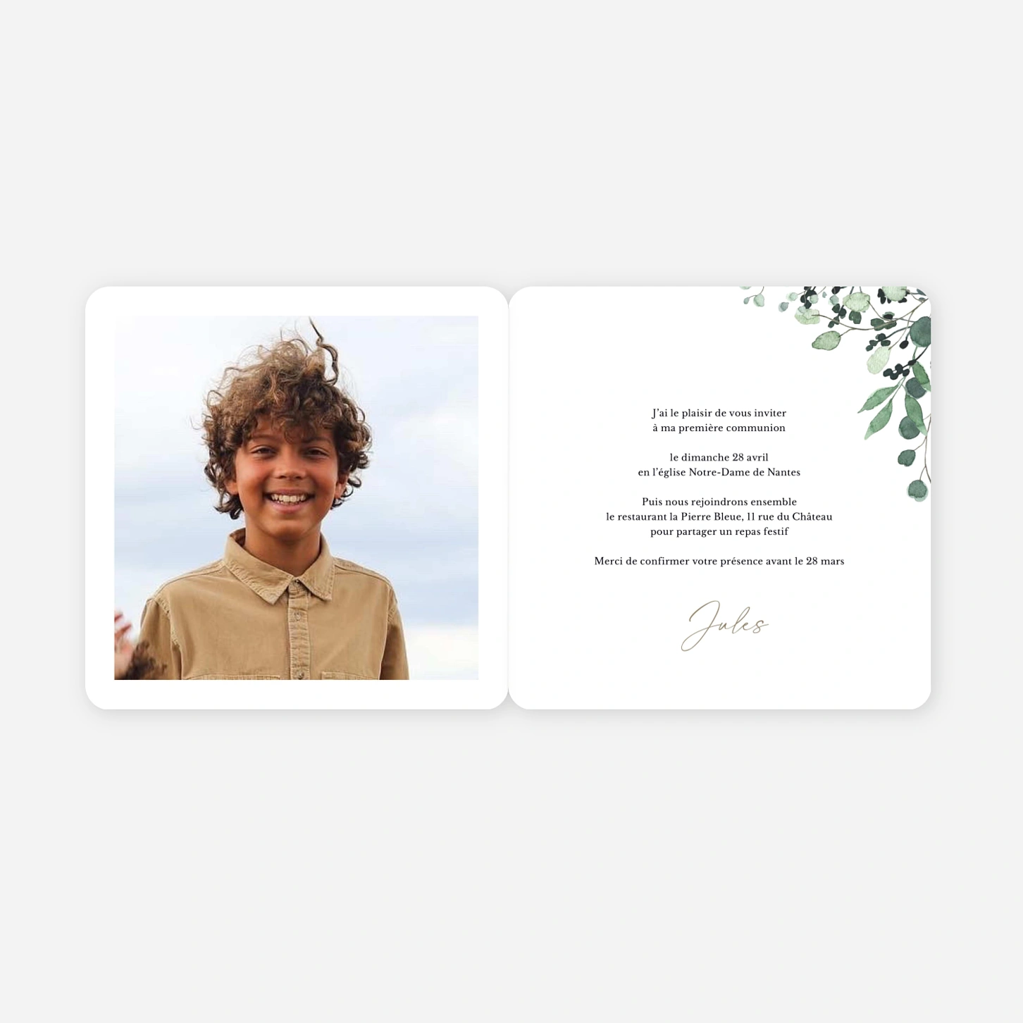 Invitation communion Couronne Botanique