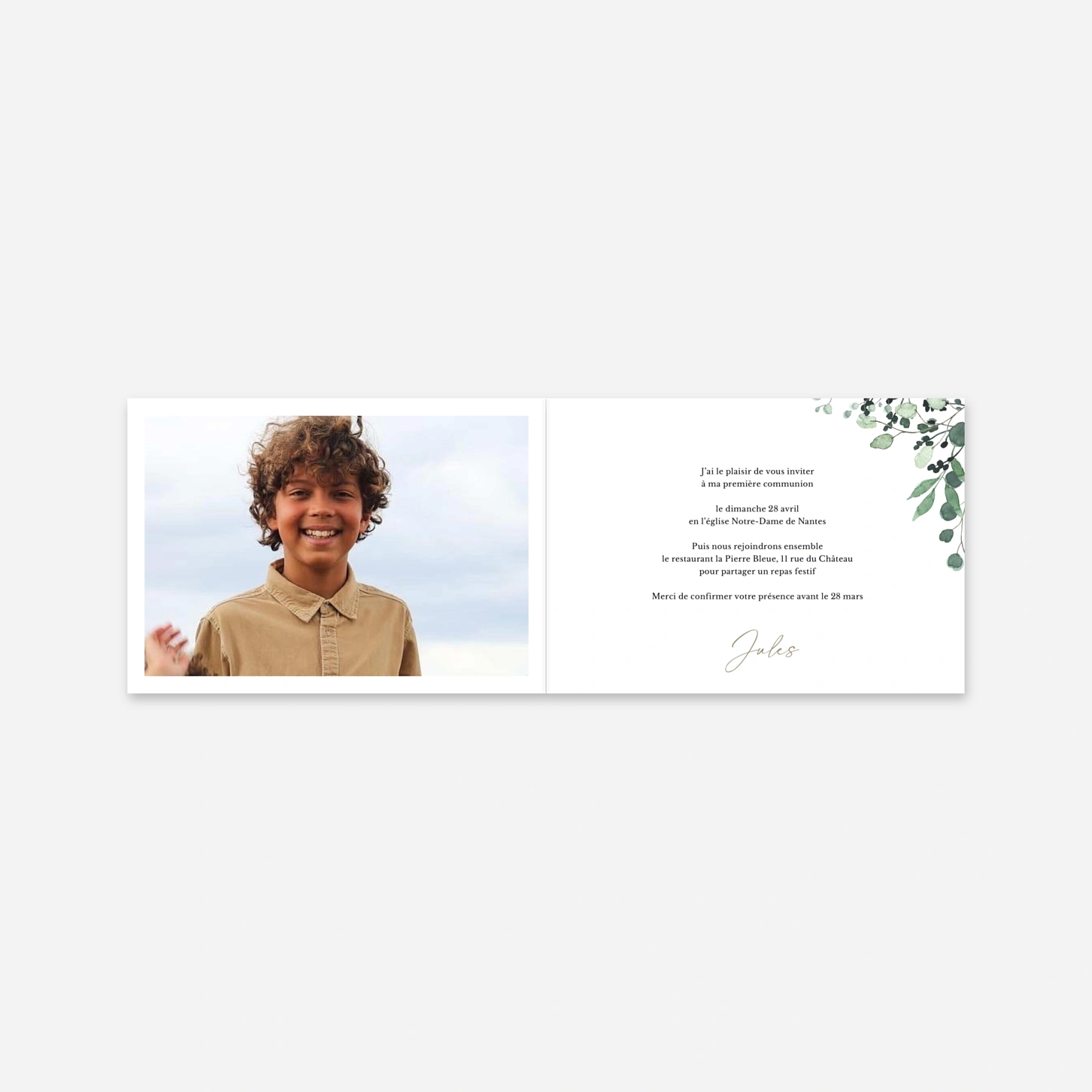 Invitation communion Couronne Botanique