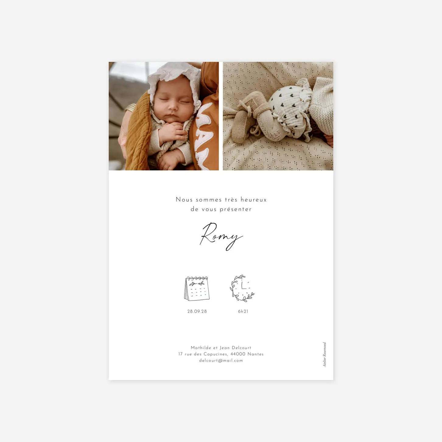 Faire-part naissance Couronne de brindilles
