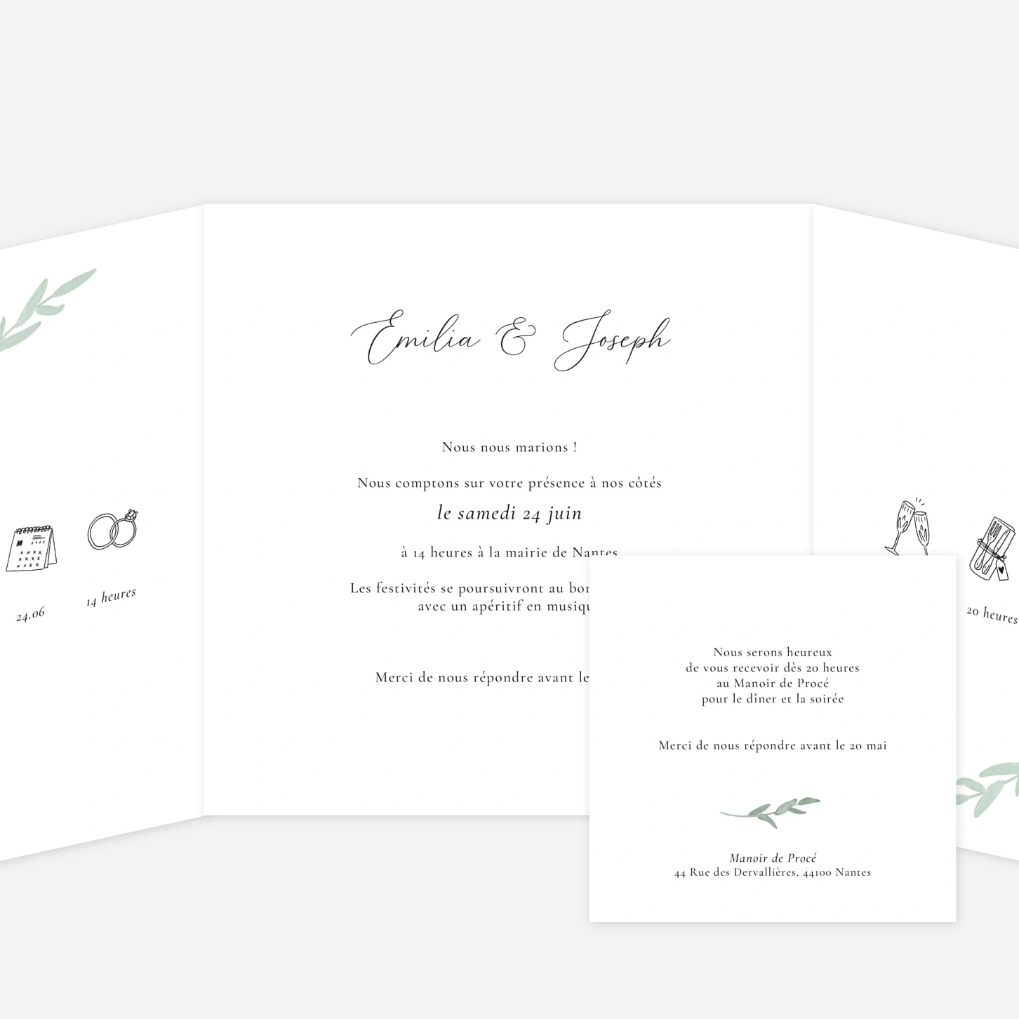 Faire-part mariage Couronne d'eucalyptus