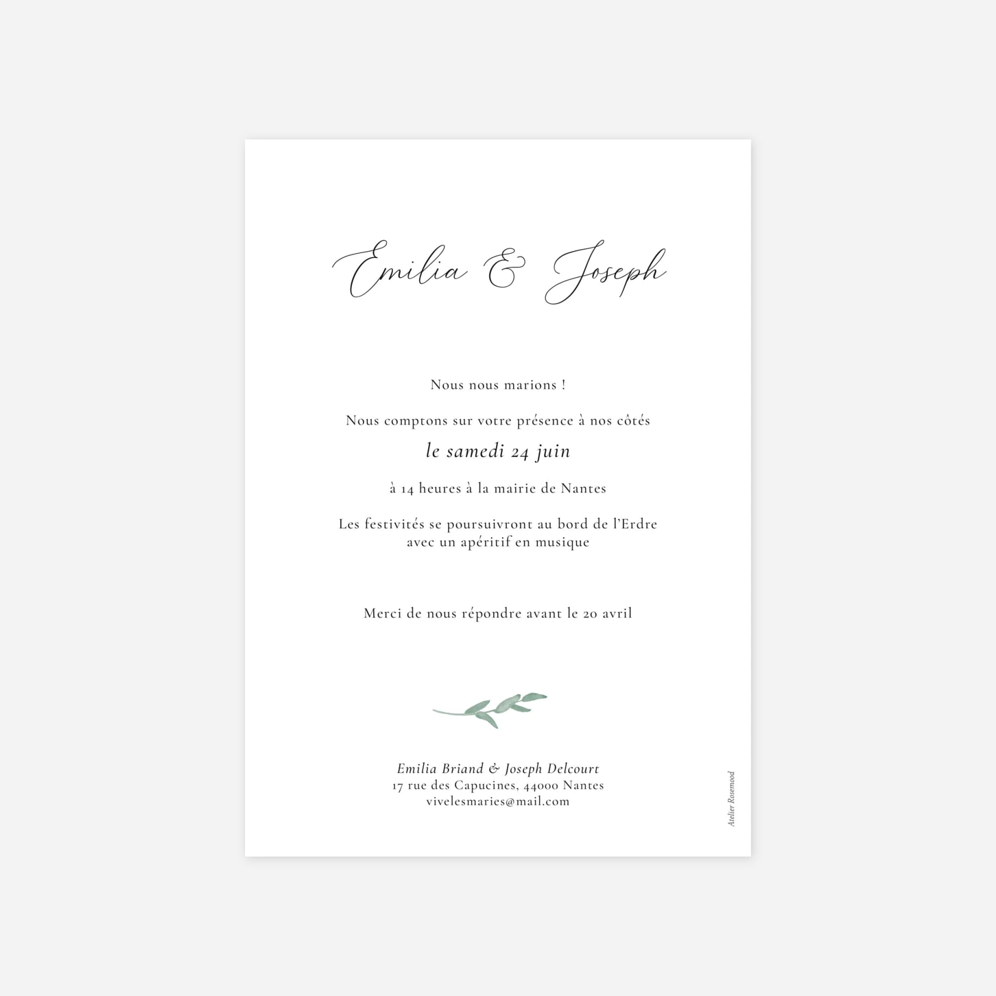 Faire-part mariage Couronne d'eucalyptus