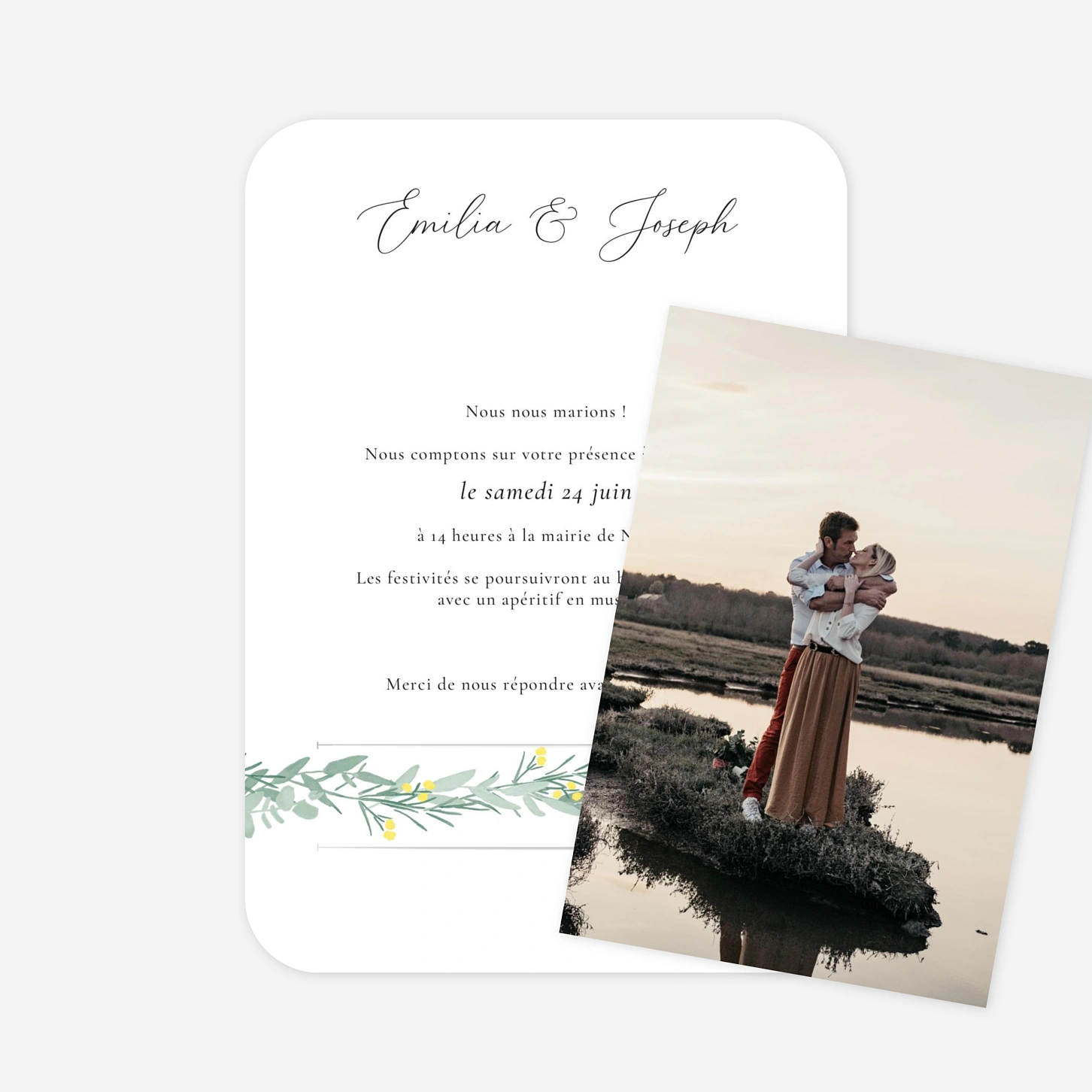 Faire-part mariage Couronne d'eucalyptus