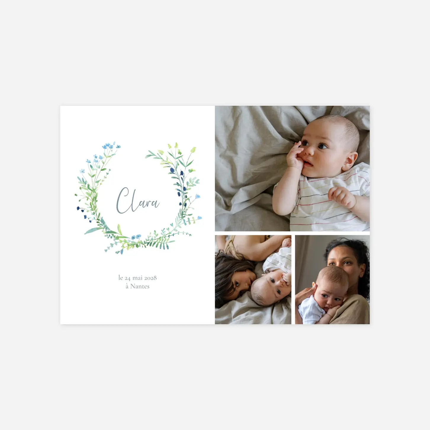 Faire-part naissance Couronne florale