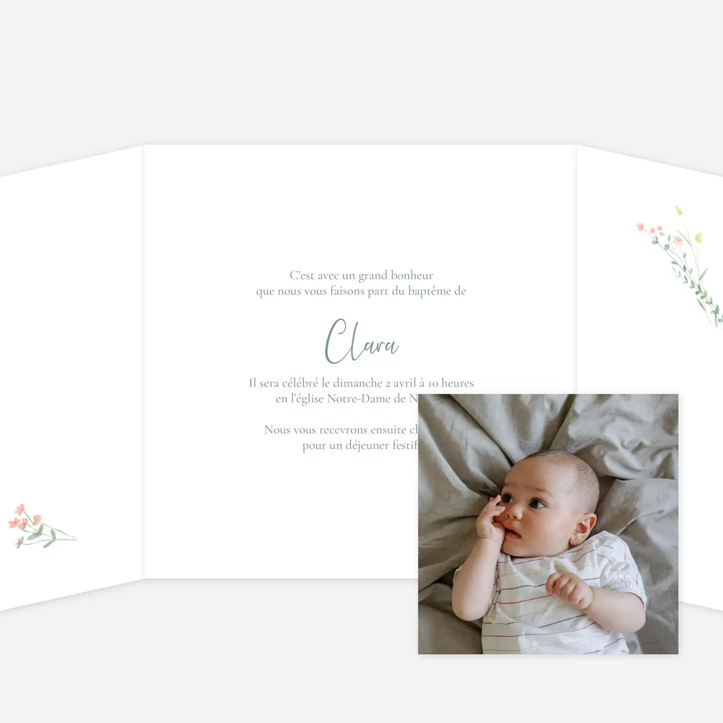 Faire-part baptême Couronne florale II
