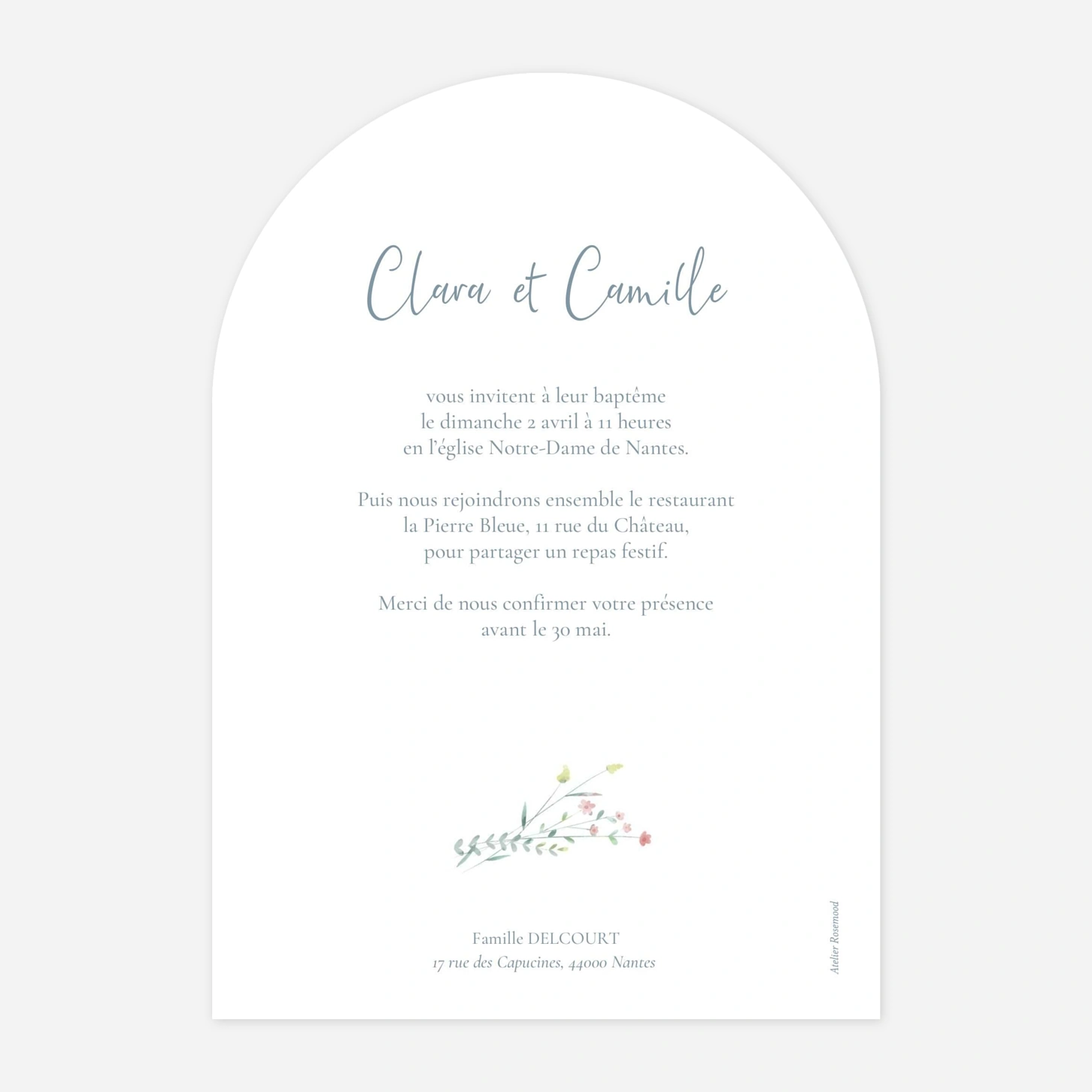 Faire-part baptême Couronne florale III