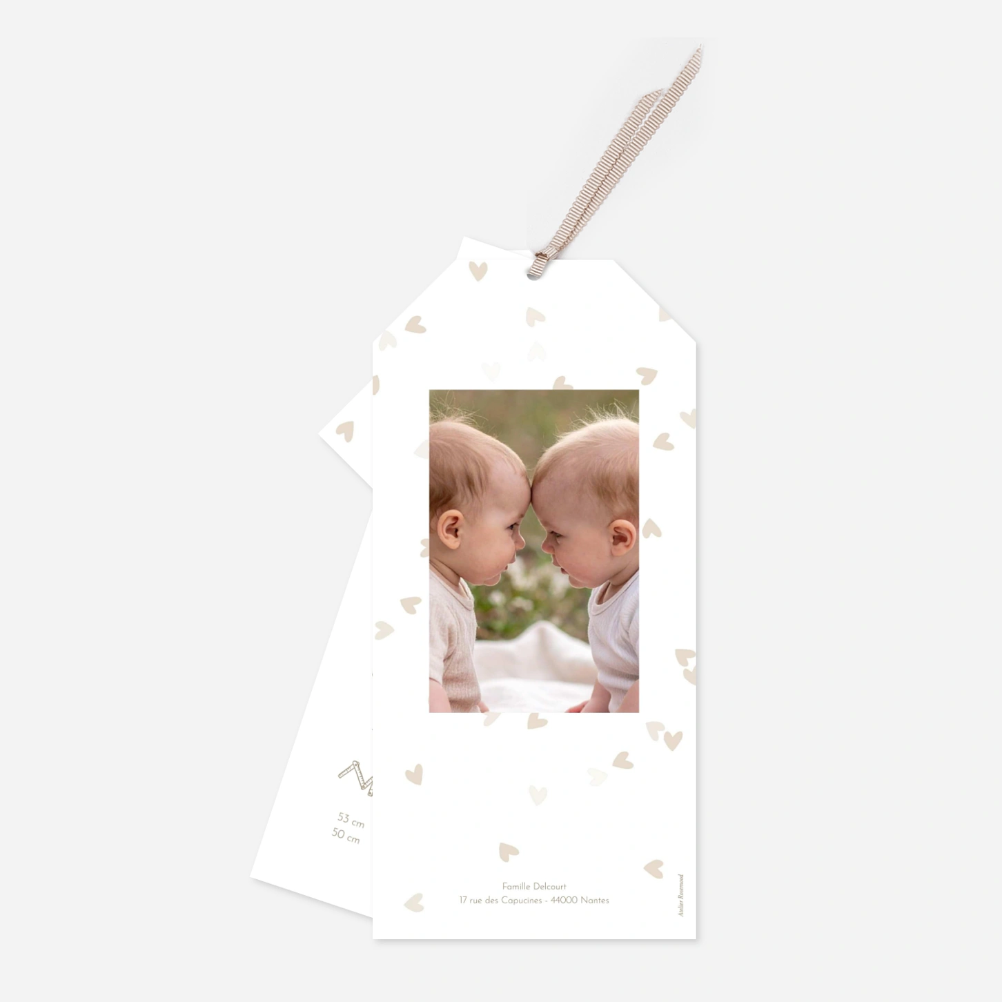 Faire-part naissance jumeaux Cœurs à l'unisson