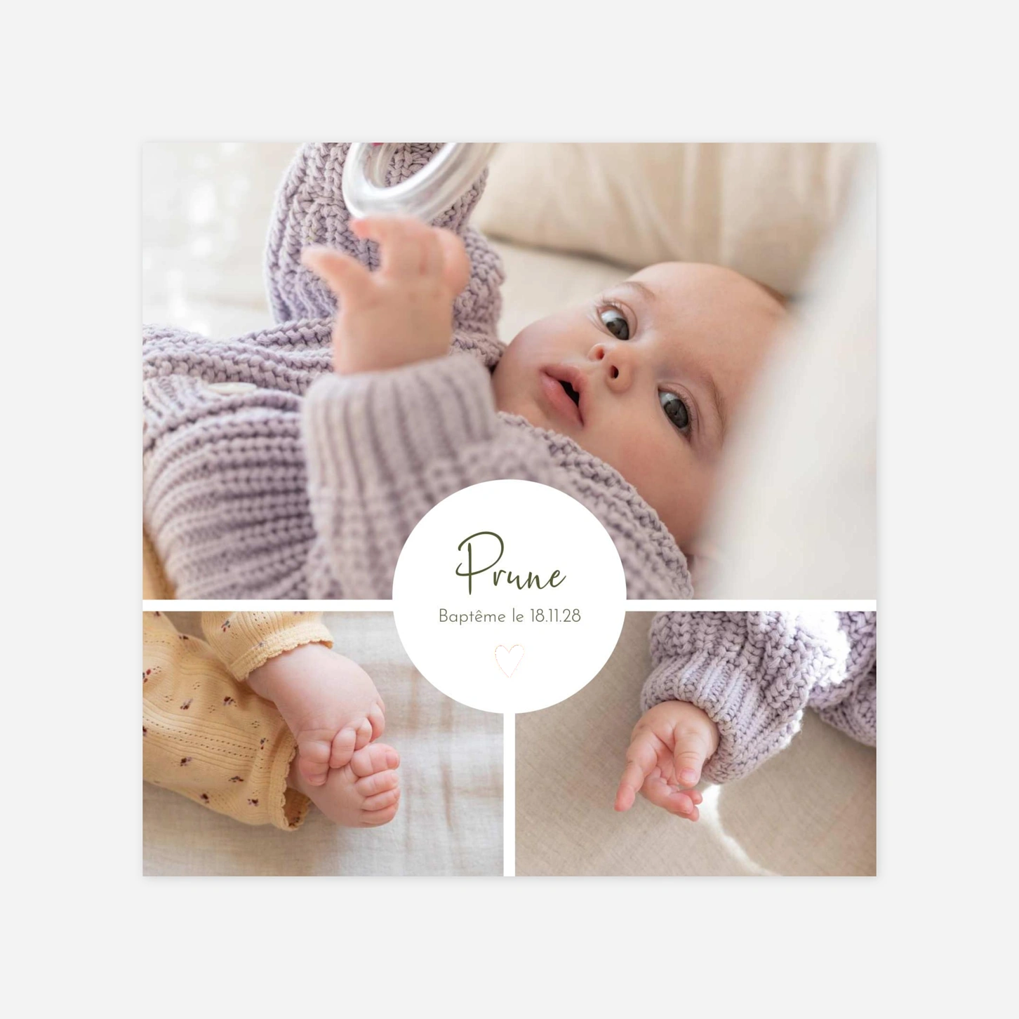 Faire-part baptême Coeur Médaillon