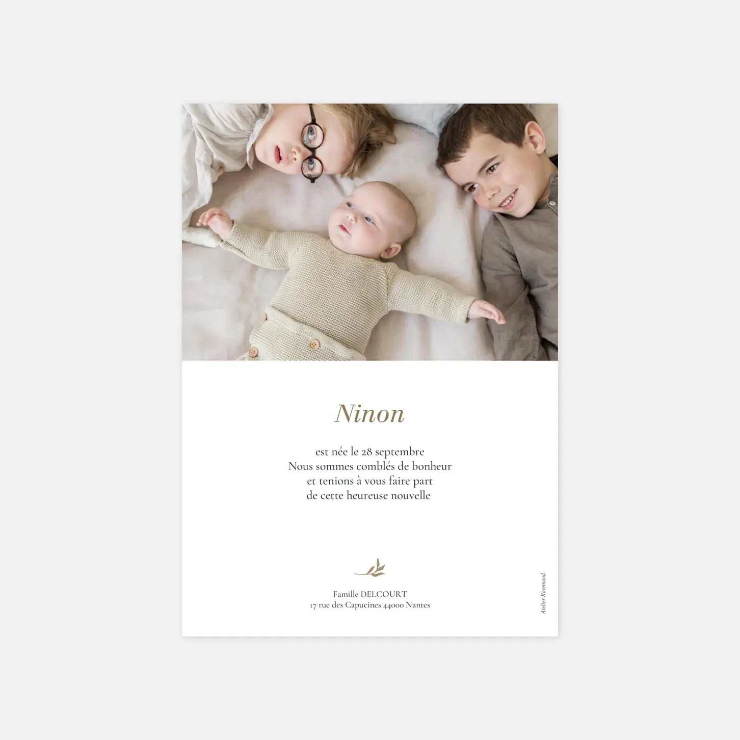 Faire-part naissance Colombe minimaliste