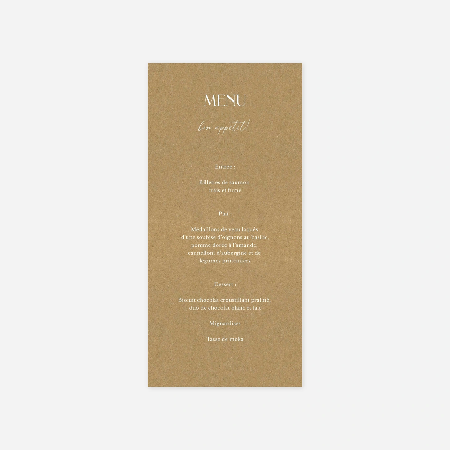 Menu mariage Cœurs unis