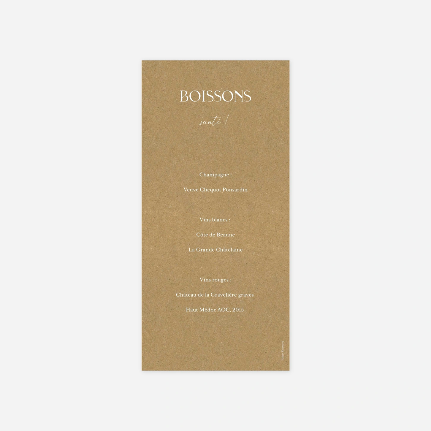 Menu mariage Cœurs unis