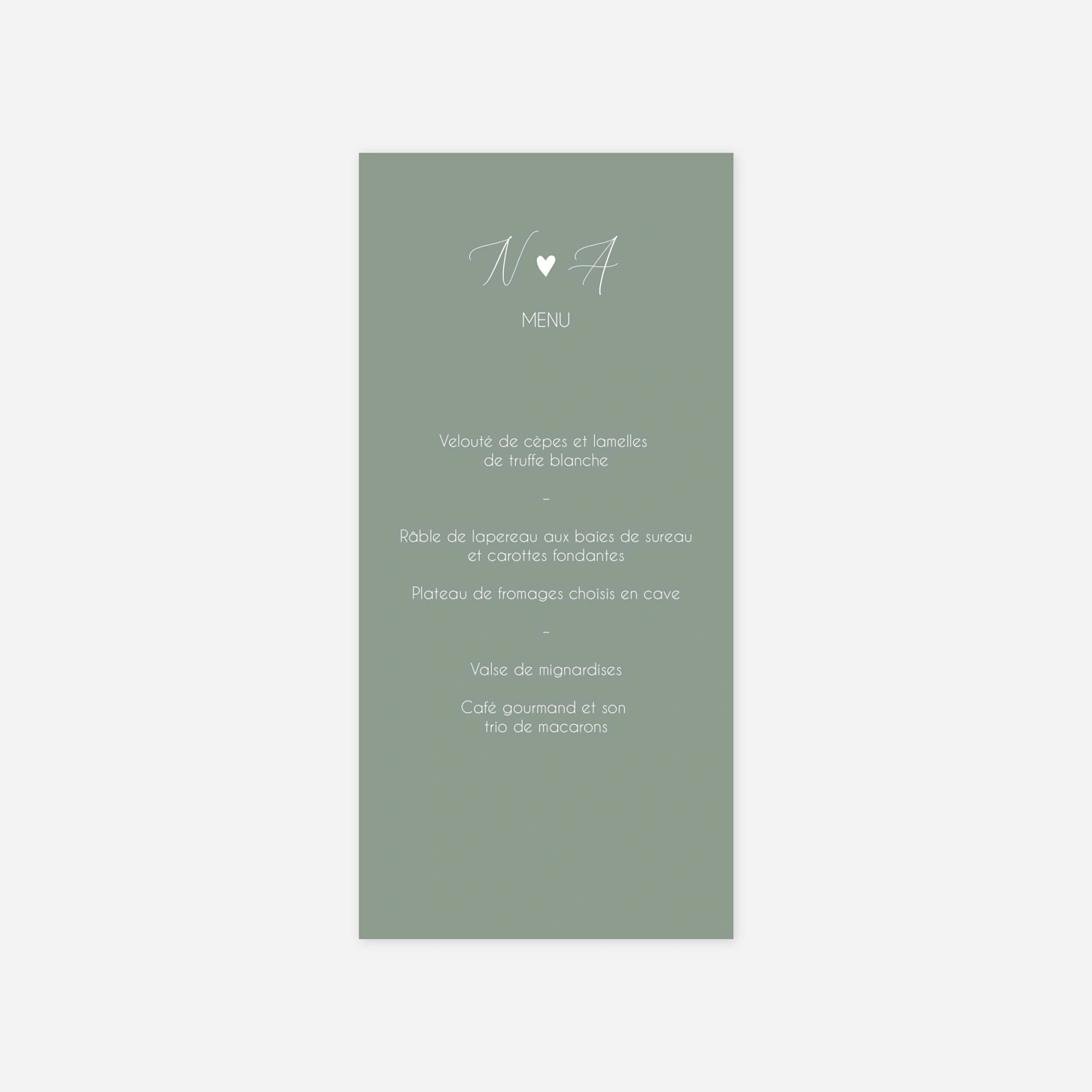 Menu mariage Cœur Sauvage