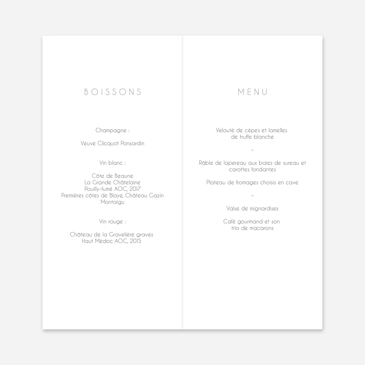Menu mariage Cœur Sauvage