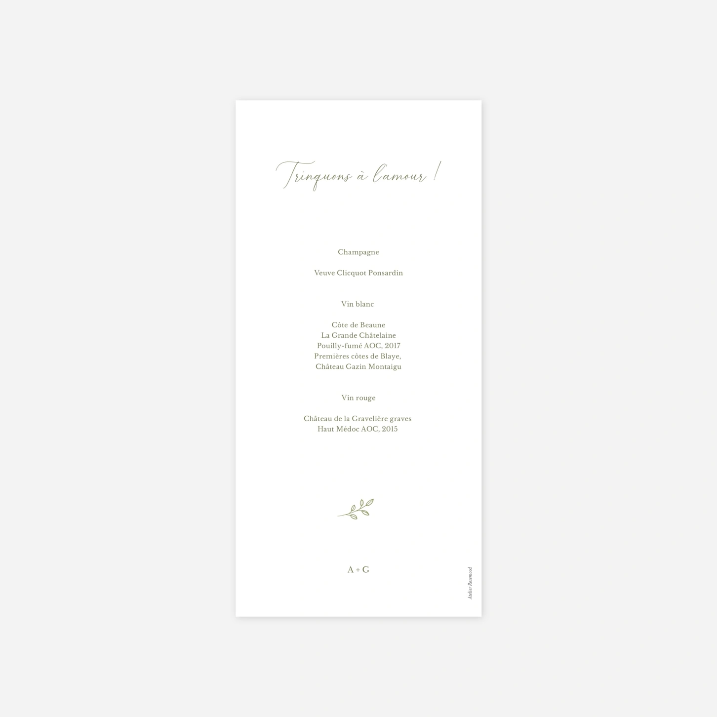 Menu mariage Douce Union