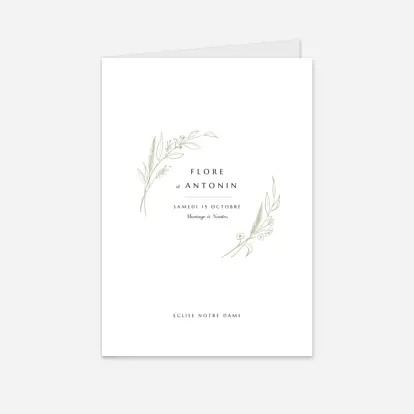 Livret de messe mariage Délicats feuillages