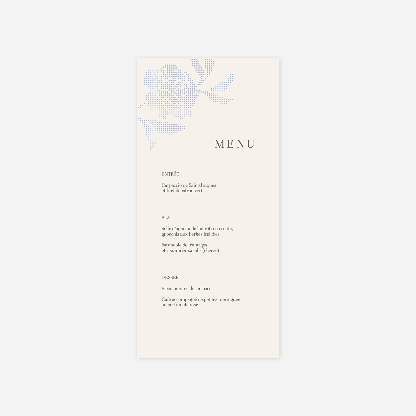 Menu mariage Délicatesse florale