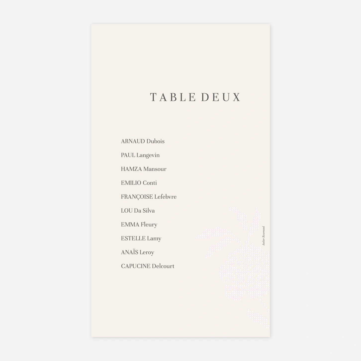 Nom de table mariage Délicatesse florale