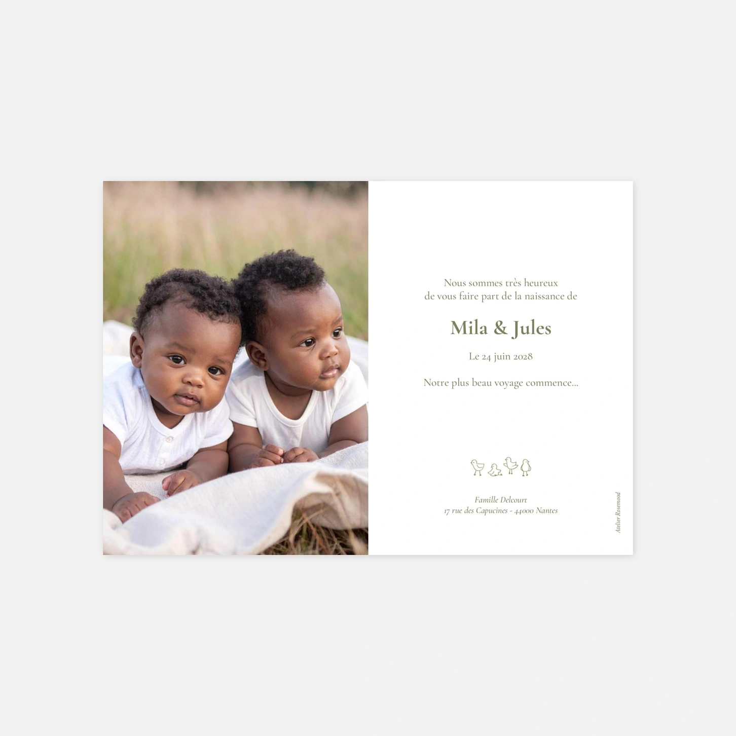 Faire-part naissance jumeaux Deux petites biches