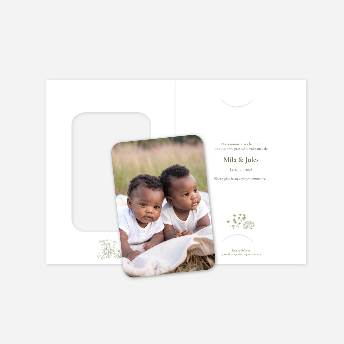 Faire-part naissance jumeaux Deux petites biches