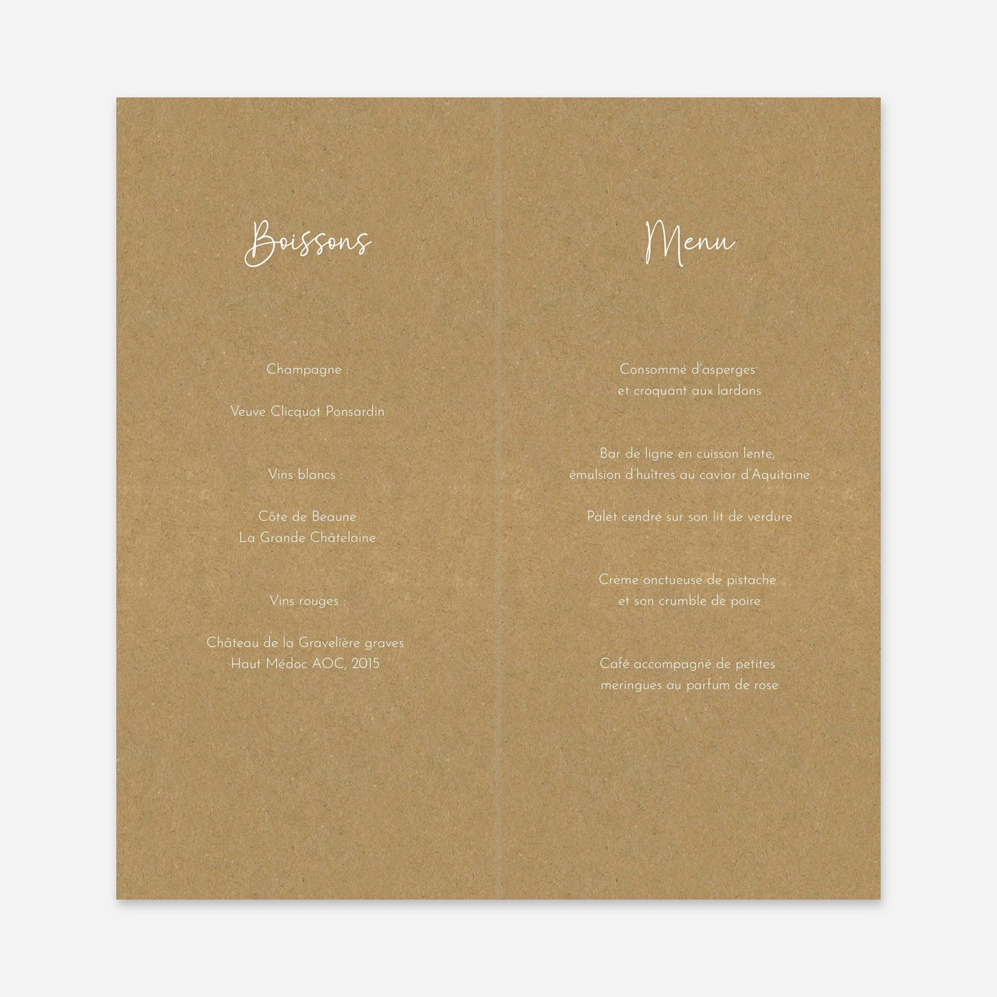 Menu mariage Douces esquisses