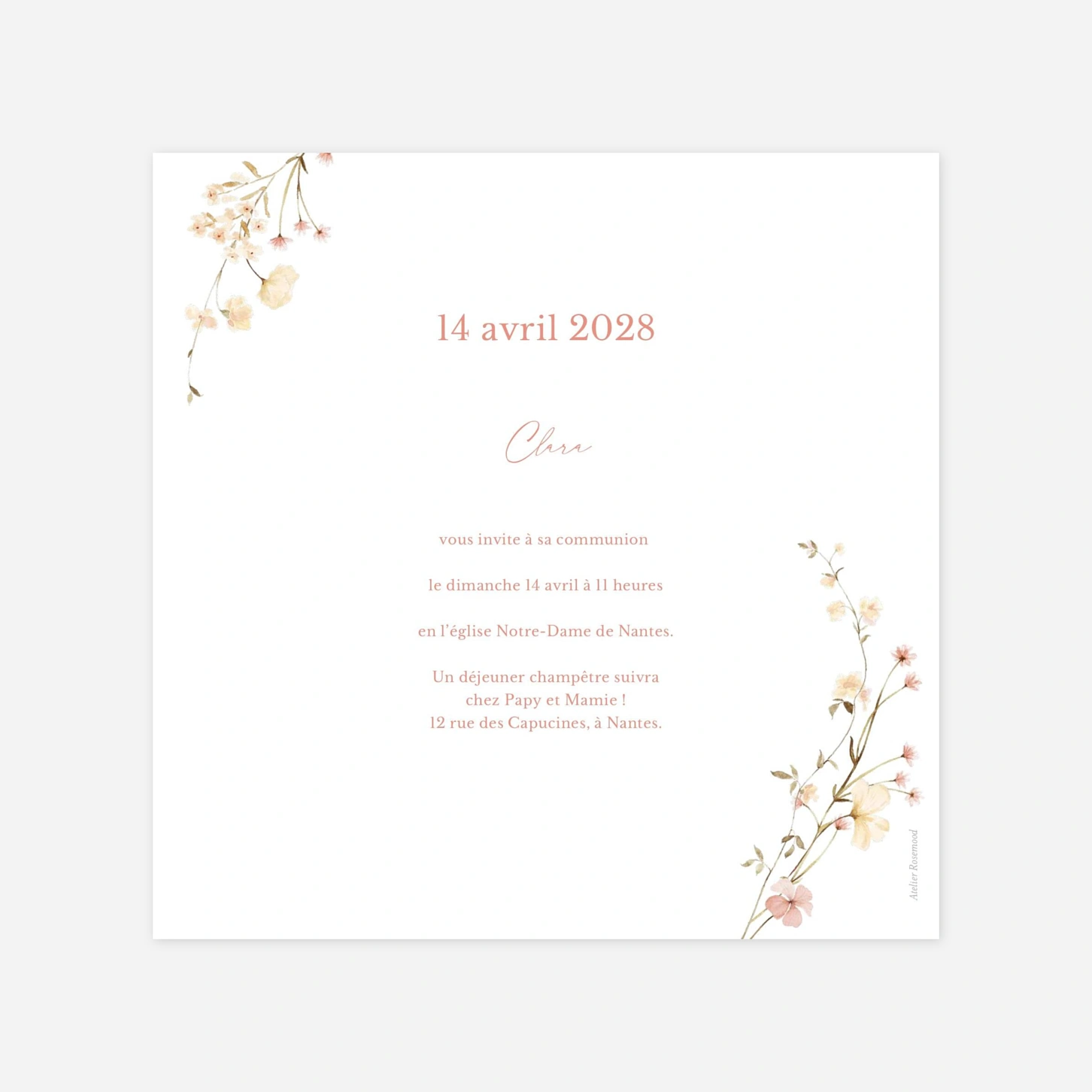 Invitation communion Douce floraison