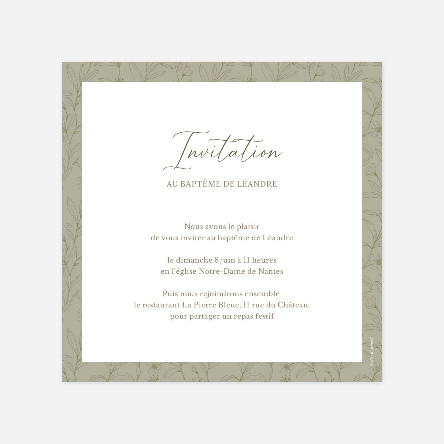 Faire-part baptême Douce lumière