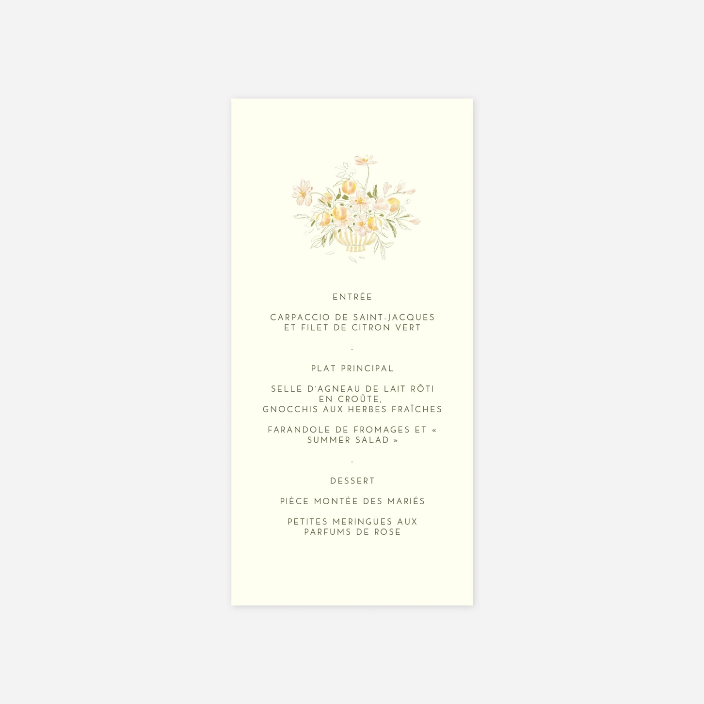 Menu mariage Dolce Amore