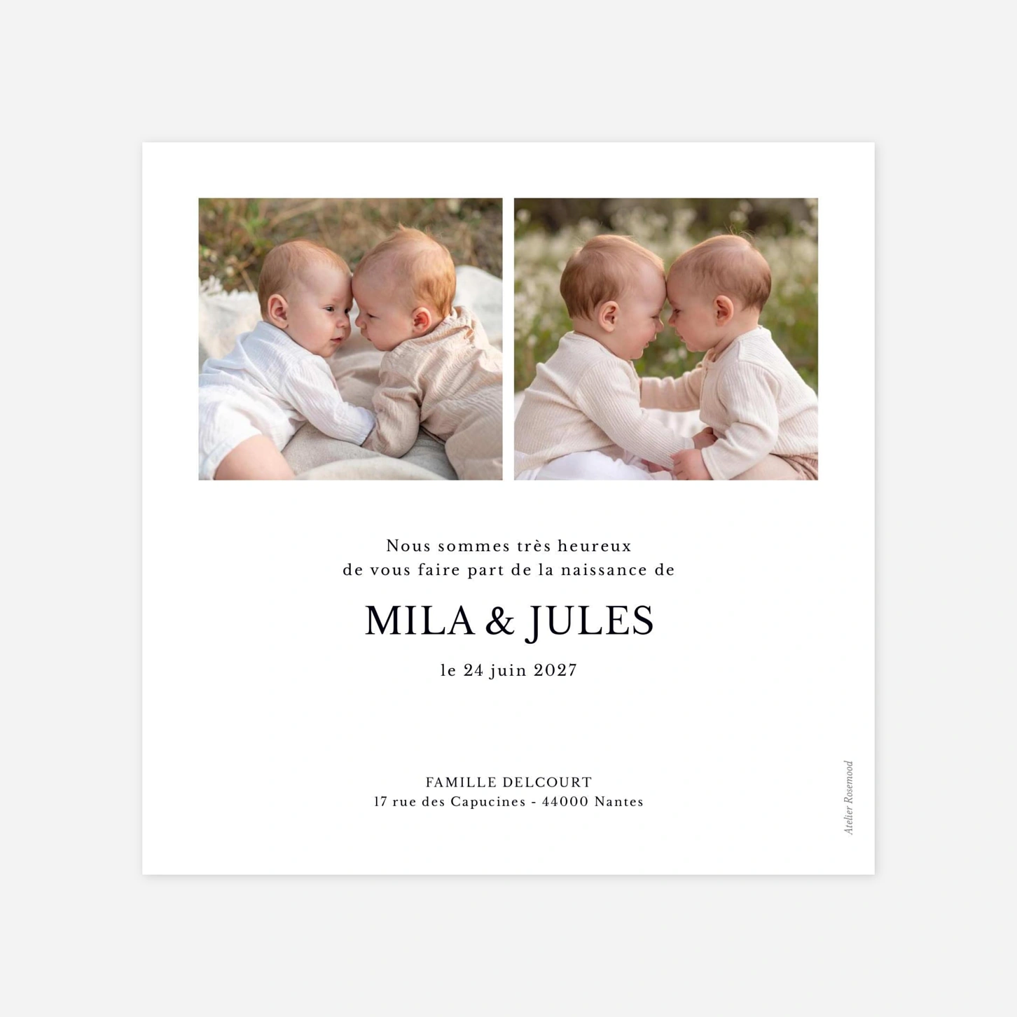 Faire-part naissance jumeaux Douces histoires
