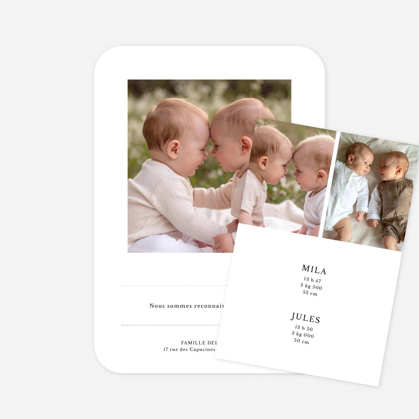 Faire-part naissance jumeaux Douces histoires