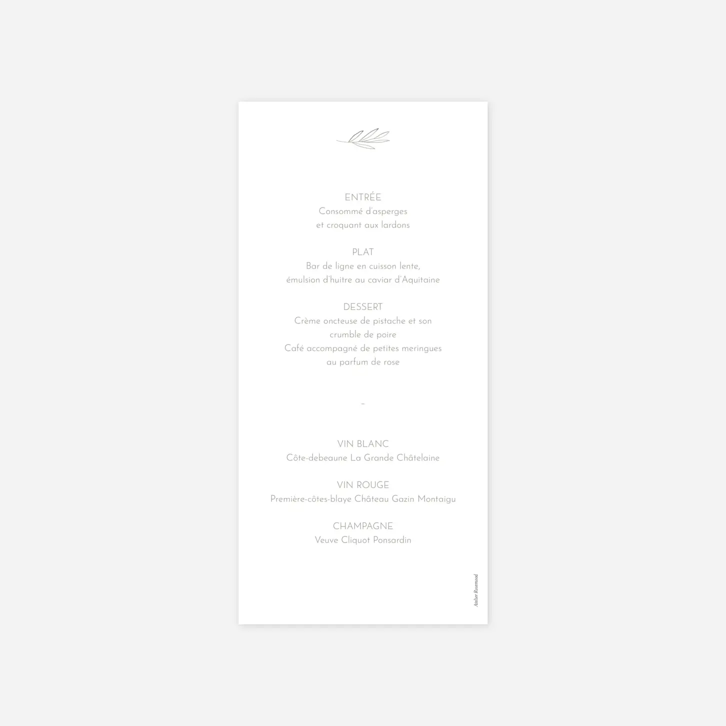 Menu mariage Douceur