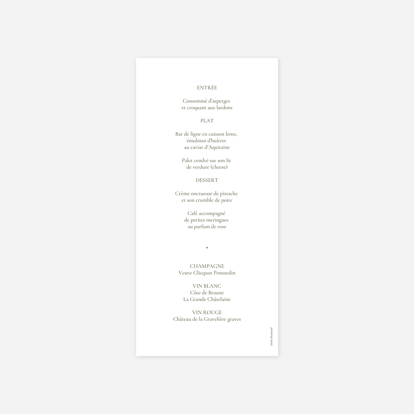 Menu mariage Douceur florale