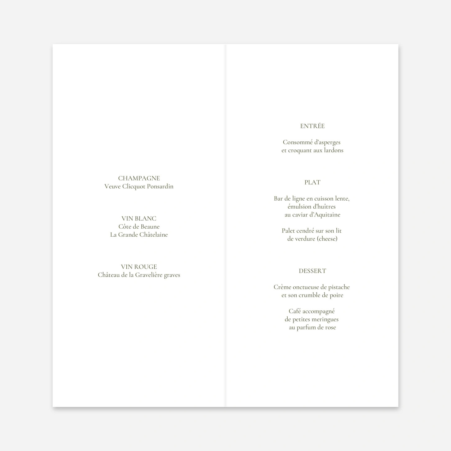 Menu mariage Douceur florale