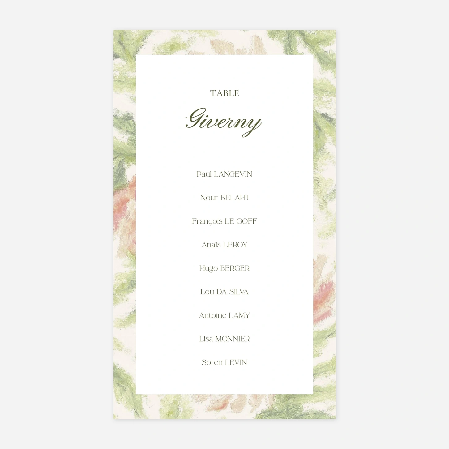 Nom de table mariage Douceur florale