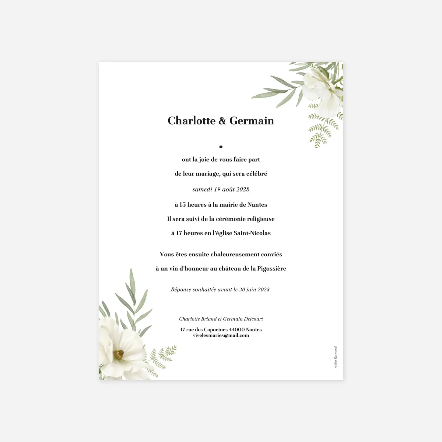 Faire-part mariage Échappée florale