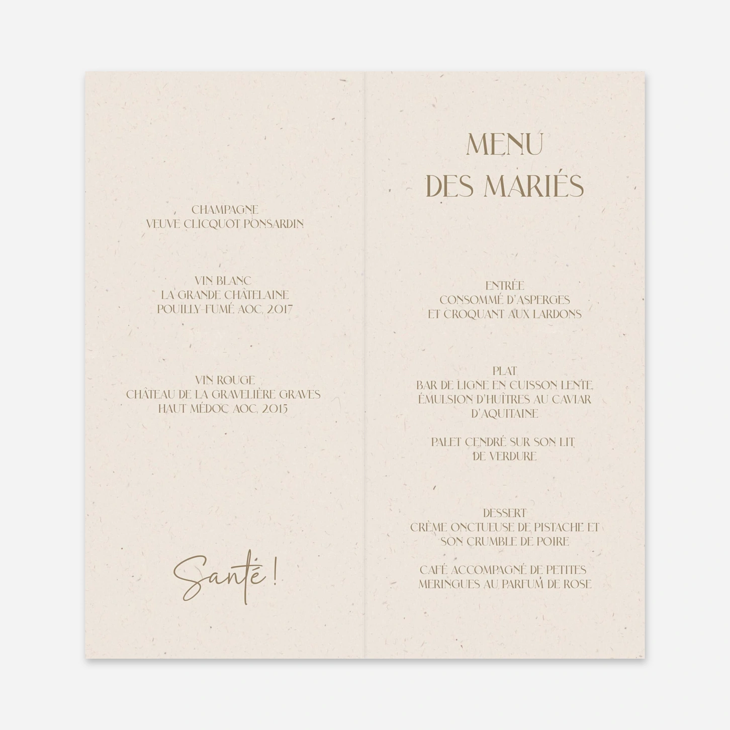 Menu mariage Instant précieux