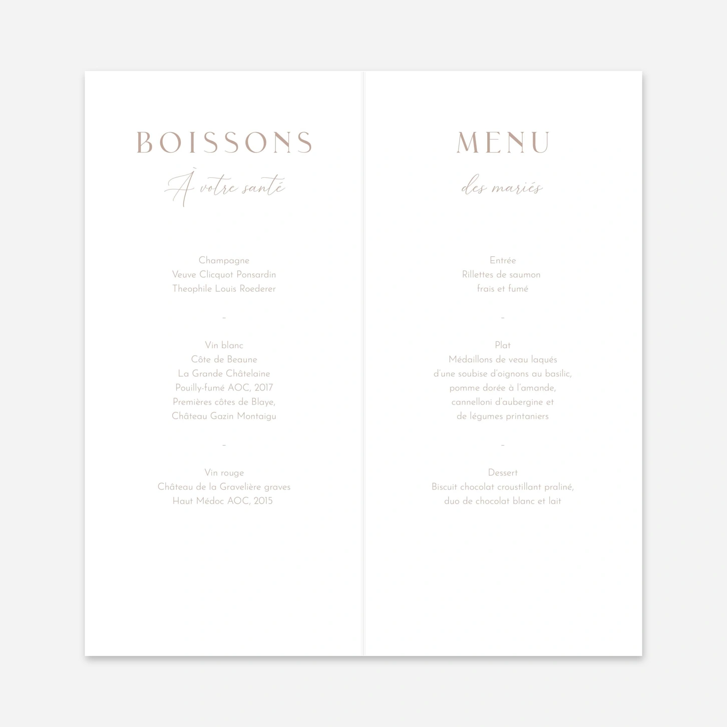Menu mariage Enfin Nous